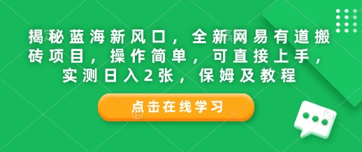 揭秘蓝海新风口,全新网易有道搬砖项目,操作简单,可直接上手,实测日入2张,保姆及教程